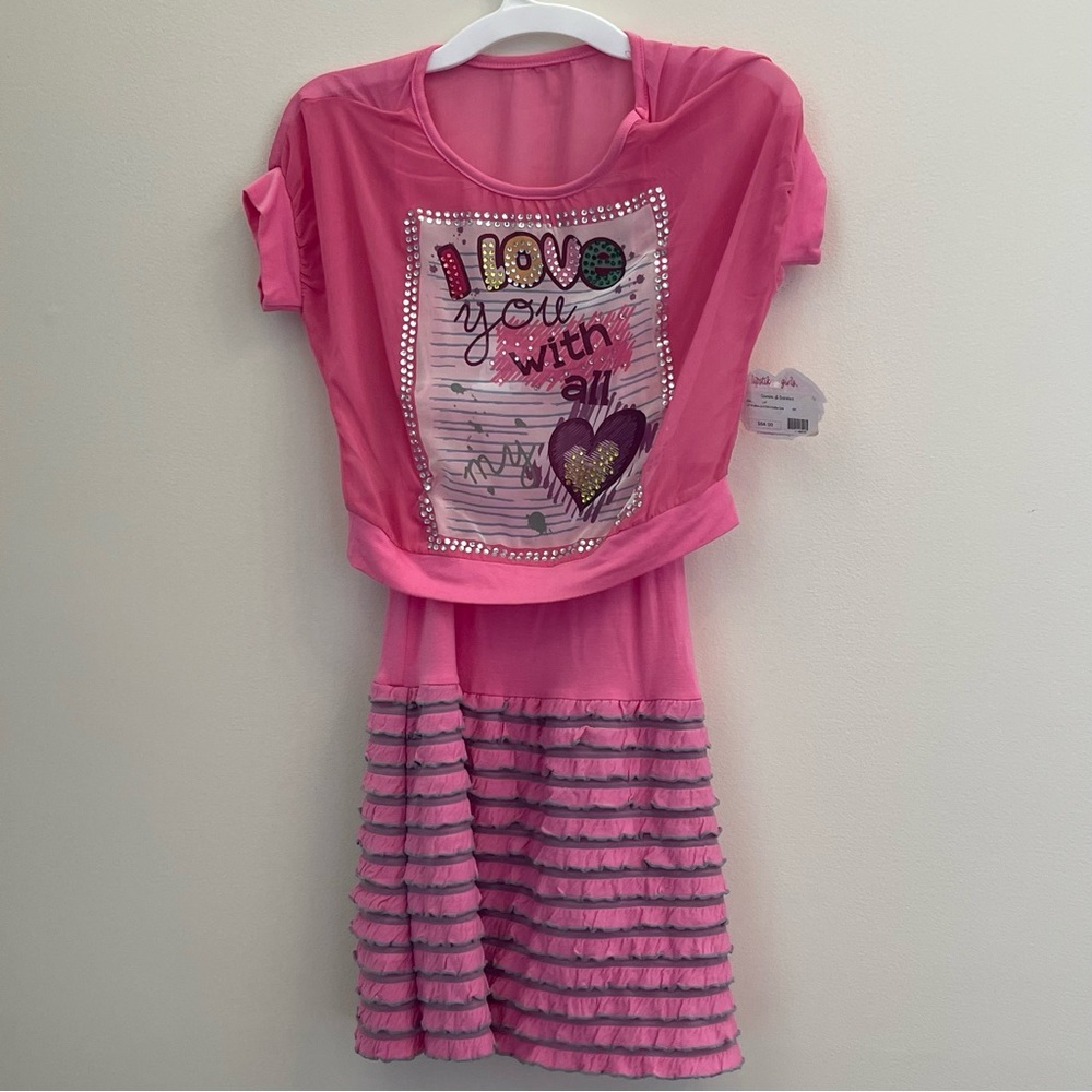Lipstick Girls NWT Pink Dress “I Love You With All My Heart” Graphic Top Sz 6X